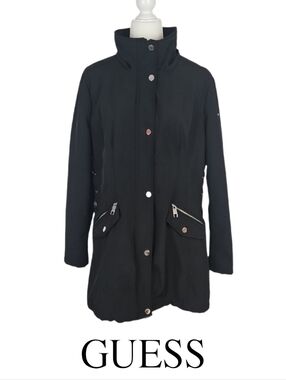 Guess Black Jacket Corset Side Ties Fleece Lined Fall Winter Coat Women's XL